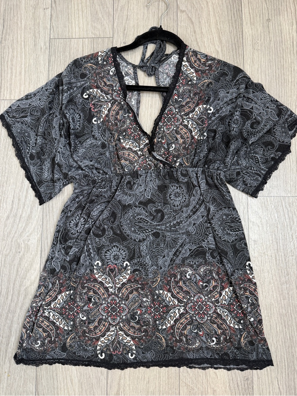 Full Tilt Boho Paisley Lace Trim Babydoll Tunic Top Women’s Size Large